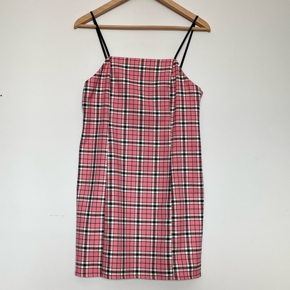 urban outfitters pink plaid dress Urban Outfitters Pink Black Plaid Slip Mini Dress 90s Y2K Womens Size Medium